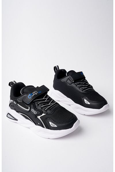 McDark Rubber Laced Black and White Orthopedic Non-Yellowing Sole and Velcro Unisex Children's Shoes
