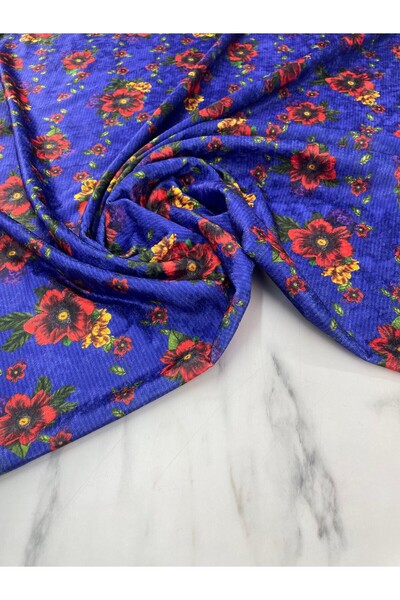 ipekkumaş Țesătură din catifea pentru rochii cu model de flori bleumarin Produsul nostru este vândut în bucăți 1 bucată 1 metru