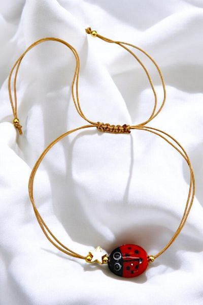 PETEK AKSESUAR Ladybug Handmade Glass Murano Anklet Bracelet