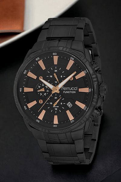 Ferrucci Fcf.13144Fm.01 Black-Rose Function Active 3 Atm Men Wrist Watch Bracelet Sdfer113