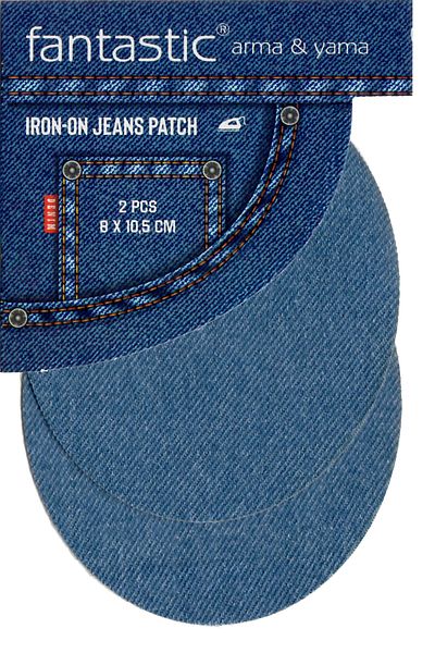 FANTASTIC ARMA Pachet de 2 - Patch de armă din denim albastru deschis care se lipsește cu călcat (plasture pentru genunchi, cot)