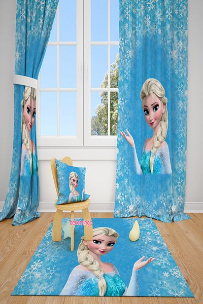 dekomingo Blue Snowflake Girl Character 2 Wings Background Curtain