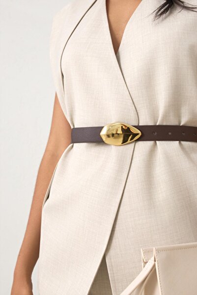 Setre Μπεζ ασύμμετρο φαρδύ γιλέκο με λεπτομέρεια στη μέση