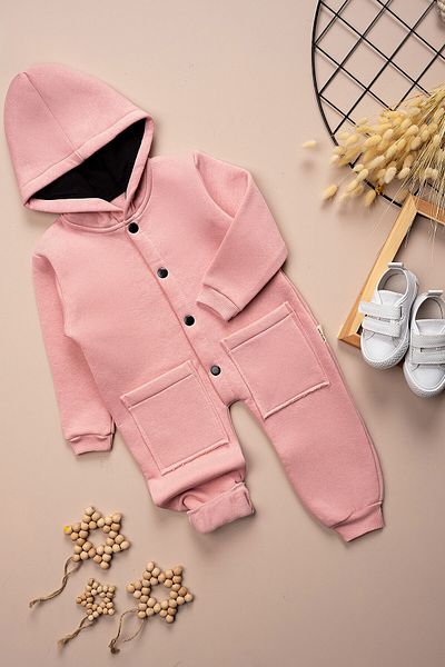 Beniizle Children's Winter 3 Thread Ribbed Hooded Double Pocket Snap Button Jumpsuit