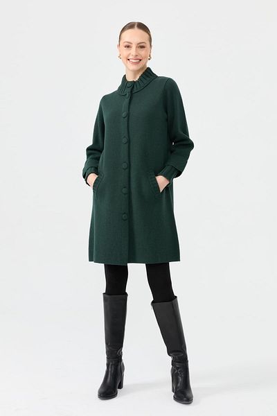 Desen Triko Green Basic Long Wool Cardigan - Γυναικεία, Κολάρα