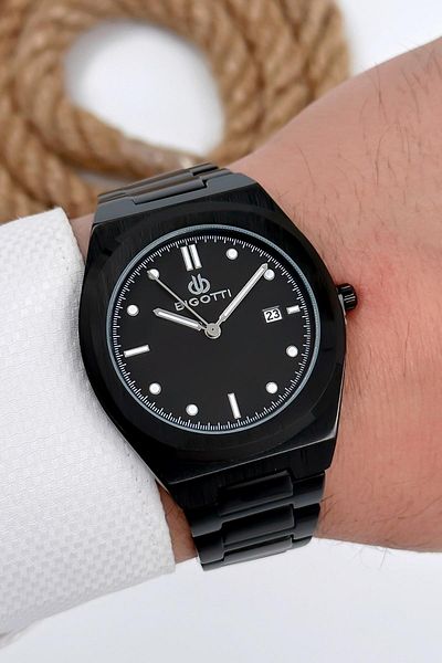 Bigotti Men's Wristwatch All Functions Active Black Steel Cord Sdb004