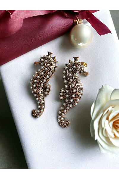 FAYRA ACCESSORIES İnci İşlemeli Denizatı Figür Küpe