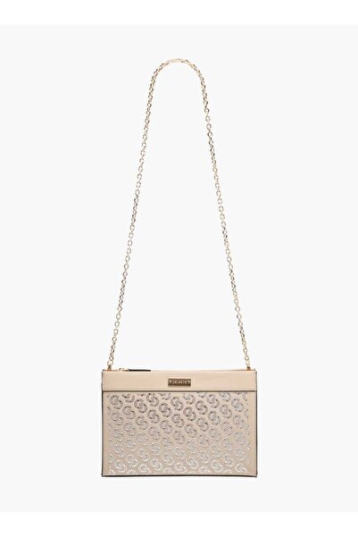 Celeste Monogram Embellished Crossbody Bag with Zip Closure and Chain Strap - W 5 x H 18.5 x D 26.5 cm