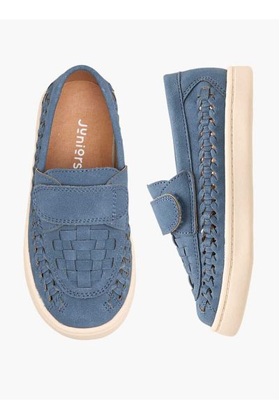 Barefeet Weave Textured Loafers with Hook and Loop Closure