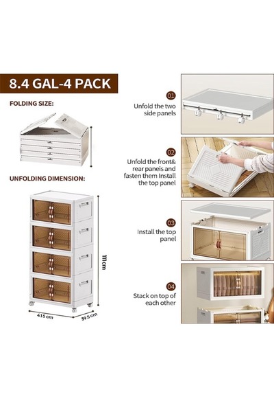 Concept Home 4 Layers Multi-layer Foldable Drawer,Organizing Cupboard, 44.5x30x100 cm