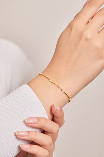 Elika Silver 925 Ayar Gümüş Renkli Baget Taşlı Bileklik