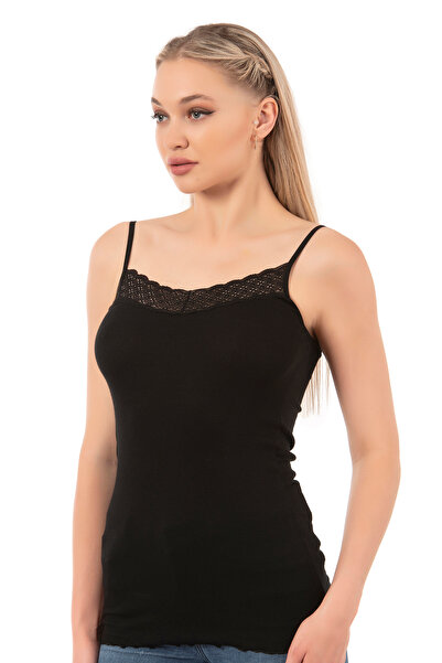 ÖZKAN underwear Özkan 26956 Women's Premium Fabric Stretchy Viscose Camisole Lace Detailed Rope Strap Athlete