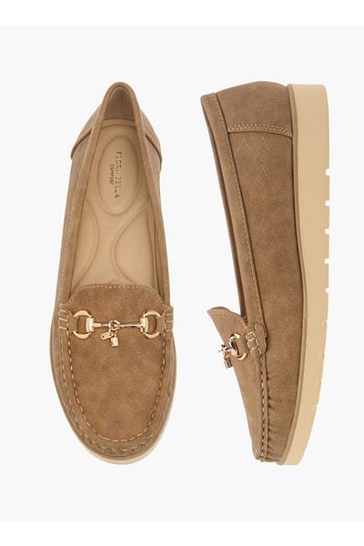 Flora Bella by Shoexpress Flora Bella Textured Slip-On Loafers with Metal Accent