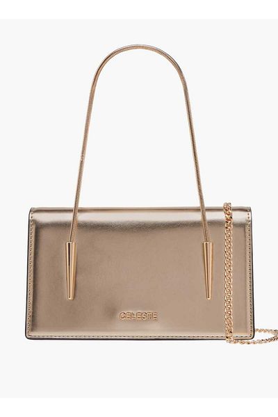 Celeste Solid Crossbody Bag with Button Closure and Chain Strap