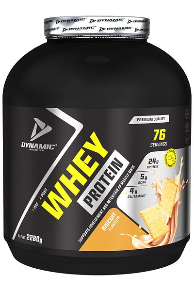 Dynamic Nutrition High Protein Whey Protein Powder - 2280 g - 76 Serve - Biscuit Flavor - Digestive Enzyme