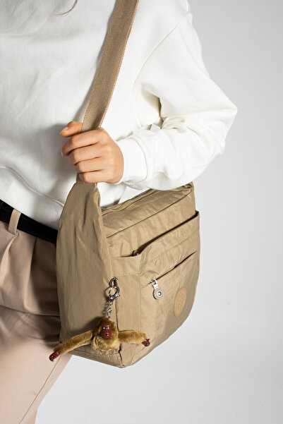 Morpelikan Women's Water Resistant Fabric Multi-Compartment Cross Strap Dark Beige Colored School Travel and Shoulder Bag