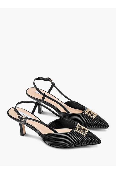 ELLE Women's Textured Sandals with Kitten Heels and Buckle Closure