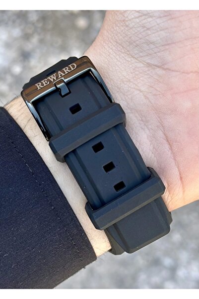 Reward Green Display Steel Case Black Silicone Men Wristwatch with Lanyard Function