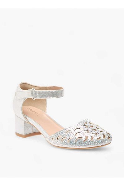Celeste Girls' Embellished Block Heel Shoes with Ankle Strap and Cutout Detail