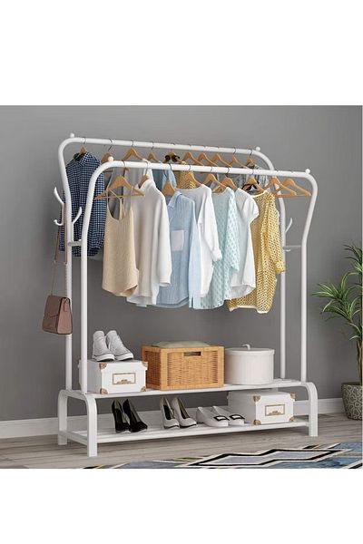 fulina Minimalist Metal Clothes Organizerm, Two Shelves, Durable, for Home or Office Storage,White