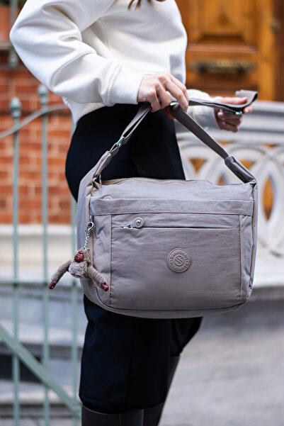 Morpelikan Women's Water Resistant Fabric Multi-Compartment Cross Strap Sand Color School Travel and Shoulder Bag