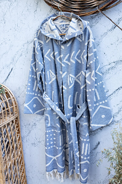 Kikoya قماش بيستيمال أزرق أزتيك - 100% قطن، 285 جي إس إم، نوع الحمام، خفيف وناعم