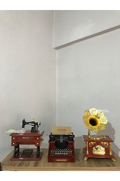 NOSTALJİM DEKORATİF PLASTİK MİNİ DİKİŞ MAKİNESİ, PLASTİK MİNİ GRAMOFON, PLAST...