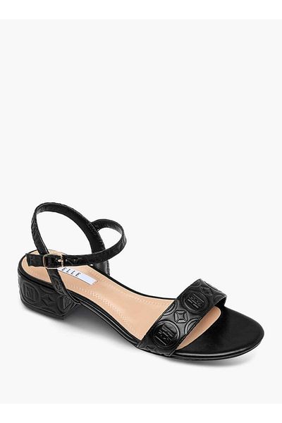 ELLE Elle Women's Embossed Monogram Slingback Block Heels with Buckle Strap Closure