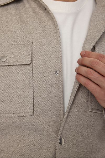 Frappoli Μπεζ Slim Fit Ανοιξιάτικο Μπουφάν - Πλεκτό Stretch Ύφασμα, με τσέπες