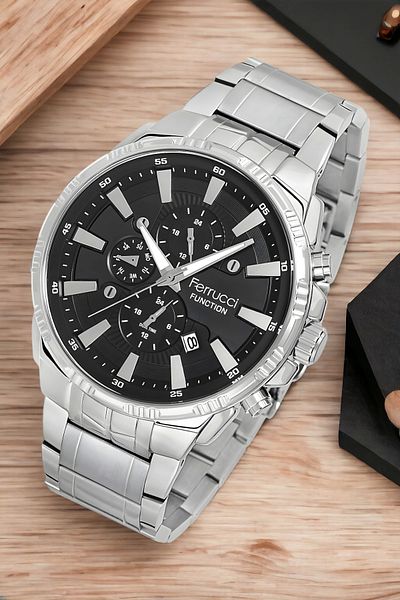 Ferrucci Fcf.13144Fm.05 Men's Silver-Black Wrist Watch & Bracelet - 3 Atm Active