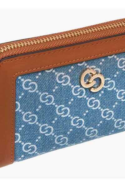 Celeste Logo Print Denim Zip Around Wallet - W 2 x H 9 x D 15 cm