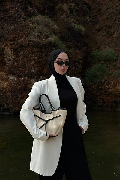 LOVENTA Mini geantă tote bej și negru Niesha - S