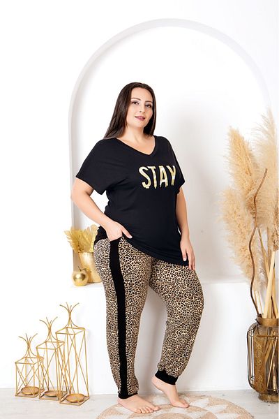 Lady Lingerie Short Sleeve V-Neck 93% Cotton 7% Lycra Baggy Pocket Women's Oversize Pajamas Set