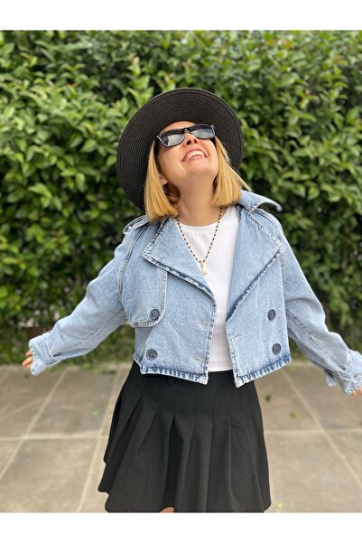 Papatya Tasarım Crop Kot Ceket