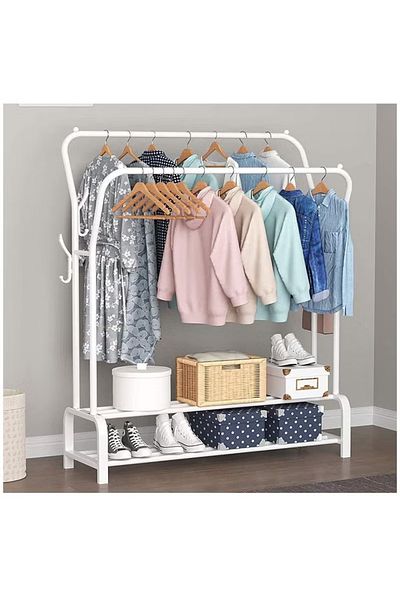 fulina Minimalist Metal Clothes Organizerm, Two Shelves, Durable, for Home or Office Storage,White