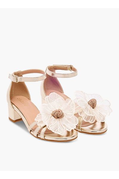 Celeste Girls' Flower Applique Sandals with Block Heels