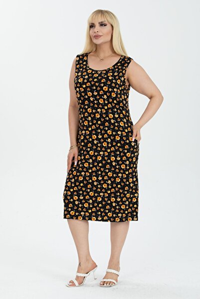 modayız Summer Sleeveless Pocket Plus Size Dress 22C-2390