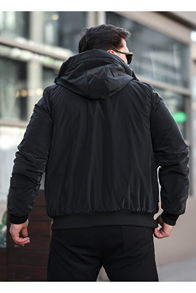 ixir Ανδρικό χειμωνιάτικο παλτό με κουκούλα με ίνες μαύρο