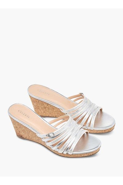 Celeste Women's Diamante Wedge Sandals with Slip On Closure