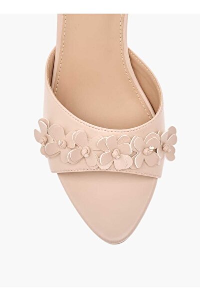 Flora Bella by Shoexpress Flora Bella Floral Applique Slip-On Sandals with Flared Heels