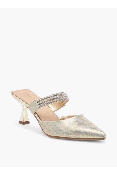 Flora Bella by Shoexpress Flora Bella Embellished Pointed Toe Mules with Flared Heels