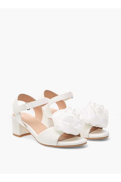 Celeste Celeste Girls' Floral Applique Block Heel Sandals with Hook and Loop Closure