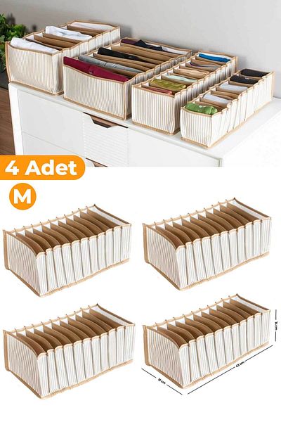 Serstil Μπεζ ριγέ 11 διαμερισμάτων Medium Organizer Organizer - 4 Τεμάχια, 15x43x14