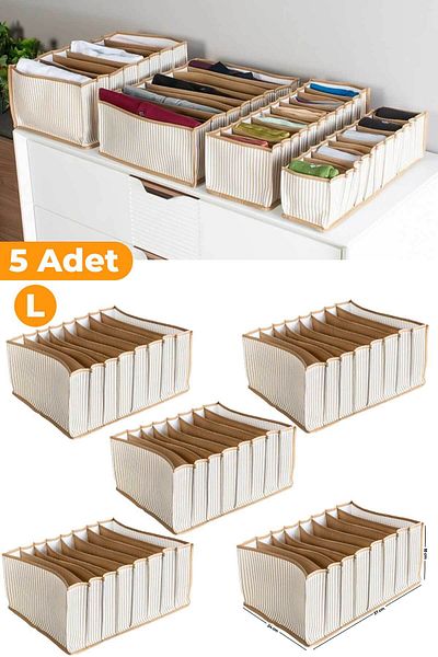 Serstil Μπεζ ριγέ Organizer 8 Διαμερισμάτων - Μεγάλο 24 x 37 x 18 cm 5 Τεμάχια