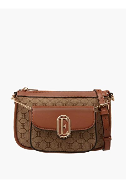 ELLE Monogram Jacquard Textured Crossbody Bag with Adjustable Strap - W 6 x H 15 x D 23 cm