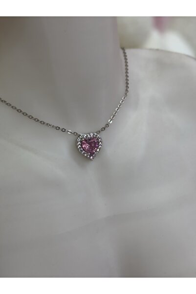 Hicrans Takı MARKA MUADİLİ PEMBE KALP MODEL ÇELİK KOLYE