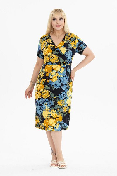 modayız Double Breasted Collar Black Plus Size Dress 10B-2388