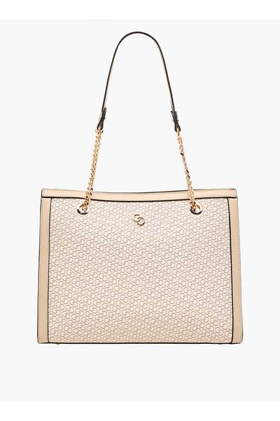 Celeste Monogram Print Tote Bag with Double Handles and Zip Closure