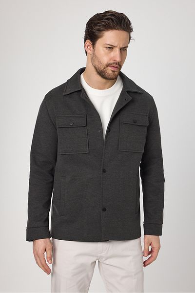 Frappoli Ανδρικό μπουφάν Slim Fit Anthracite Spring Trench με τσέπες και ελαστικό υφασμάτινο κάλυμμα
