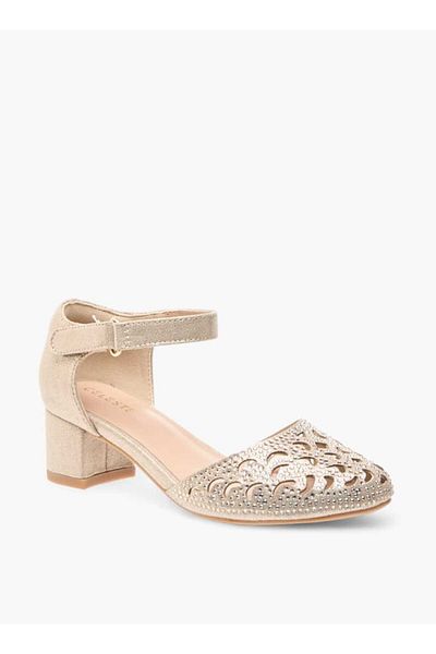 Celeste Girls' Embellished Block Heel Shoes with Ankle Strap and Cutout Detail